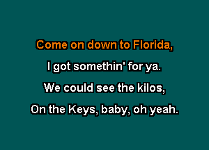 Come on down to Florida,

I got somethin' for ya.

We could see the kilos,

0n the Keys, baby, oh yeah.