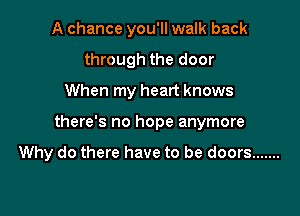 A chance you'll walk back
through the door

When my heart knows

there's no hope anymore

Why do there have to be doors .......