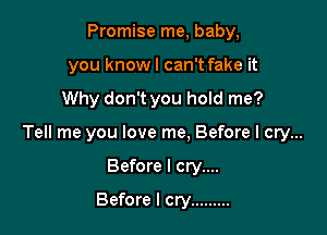 Promise me, baby,
you knowl can't fake it

Why don't you hold me?

Tell me you love me. Before I cry...

Before I cry....
Before I cry .........