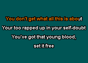 You don't get what all this is about

Your too rapped up in your seIf-doubt

You've got that young blood,

set it free