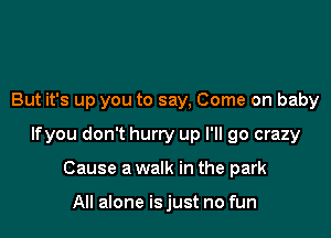 But it's up you to say, Come on baby

lfyou don't hurry up I'll go crazy

Cause a walk in the park

All alone isjust no fun