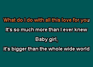 What do I do with all this love for you
It's so much more than I ever knew
Baby girl,

it's bigger than the whole wide world