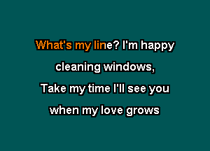 What's my line? I'm happy

cleaning windows,

Take my time I'll see you

when my love grows