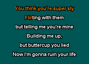 You think you're super sly
Flirting with them

but telling me you're mine
Building me up,

but buttercup you lied

Now I'm gonna ruin your life