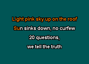Light pink sky up on the roof

Sun sinks down, no curfew
20 questions,
we tell the truth