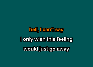 hell, I can't say

I only wish this feeling

would just go away