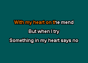 With my heart on the mend
But when I try

Something in my heart says no