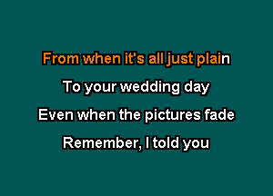 From when it's all just plain
To your wedding day

Even when the pictures fade

Remember, I told you
