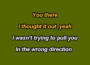 You there

I thought it out yeah

I wasn't trying to pull you

In the wrong direction