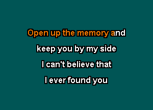 Open up the memory and

keep you by my side
lcan't believe that

I ever found you