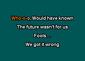 Who-o-o, Would have known
The future wasn't for us

Fools....

We got it wrong