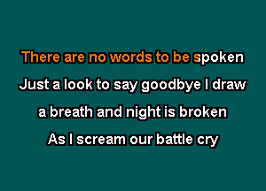 There are no words to be spoken
Just a look to say goodbye I draw
a breath and night is broken

As I scream our battle cry