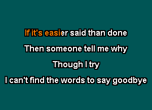 If it's easier said than done
Then someone tell me why

Though Itry

I can't find the words to say goodbye