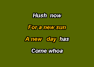 Hush now

For a new sun

A new day has

Come whoa
