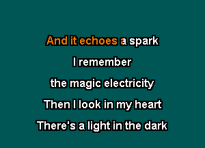 And it echoes a spark
I remember

the magic electricity

Then I look in my heart

There's a light in the dark