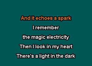 And it echoes a spark
I remember

the magic electricity

Then I look in my heart

There's a light in the dark