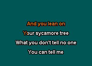And you lean on

Your sycamore tree

What you don't tell no one

You can tell me