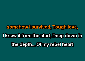 somehow I survived, Tough love,

I knew it from the start. Deep down in

the depth... Of my rebel heart