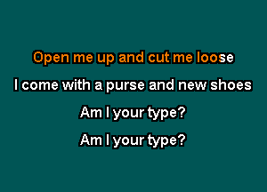 Open me up and cut me loose
I come with a purse and new shoes

Am I your type?

Am I your type?