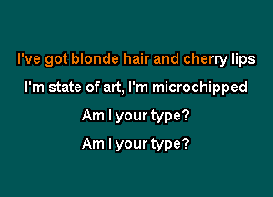 I've got blonde hair and cherry lips
I'm state of art, I'm microchipped

Am I your type?

Am I your type?