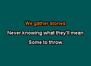 We gather stones

Never knowing what they'll mean

Some to throw