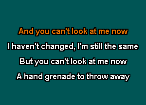 And you can't look at me now
I haven't changed, I'm still the same
But you can't look at me now

A hand grenade to throw away