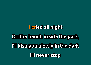 lcried all night
On the bench inside the park,

I'II kiss you slowly in the dark

I'll never stop