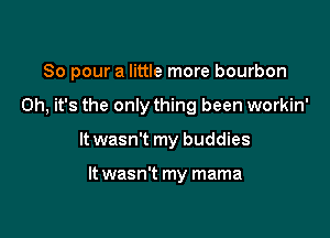 So pour a little more bourbon

Oh, it's the only thing been workin'

It wasn't my buddies

It wasn't my mama
