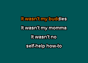 It wasn't my buddies

It wasn't my momma
It wasn't no

self-help how-to