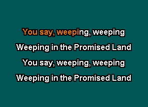 You say, weeping, weeping
Weeping in the Promised Land

You say, weeping, weeping

Weeping in the Promised Land
