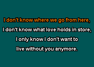 I don't know where we go from here,
I don't know what love holds in store,
I only know I don't want to

live without you anymore.