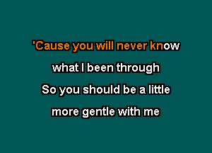 'Cause you will never know

whatl been through

80 you should be a little

more gentle with me