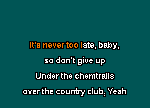 It's nevertoo late, baby,
so don't give up

Underthe chemtrails

over the country club, Yeah