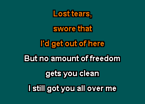 Lost tears,
swore that
I'd get out of here
But no amount of freedom

gets you clean

lstill got you all over me