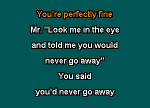 You're perfectly fine

Mr. Look me in the eye

and told me you would
never go away
You said

you'd never go away