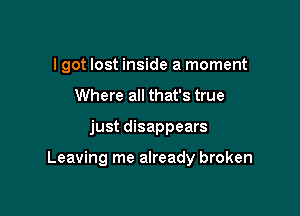 I got lost inside a moment
Where all that's true

just disappears

Leaving me already broken