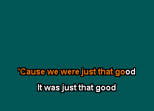 'Cause we were just that good

It was just that good