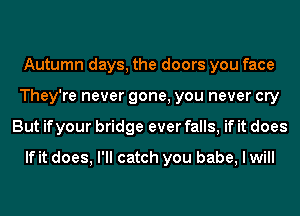 Autumn days, the doors you face
They're never gone, you never cry
But ifyour bridge ever falls, if it does

If it does, I'll catch you babe, I will