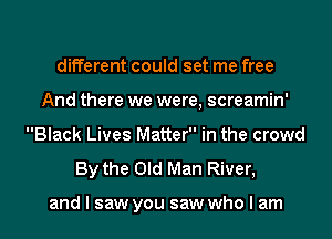 different could set me free
And there we were, screamin'
Black Lives Matter in the crowd
By the Old Man River,

and I saw you saw who I am