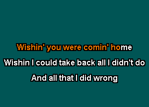 Wishin' you were comin' home

Wishin I could take back all I didn't do
And all that I did wrong