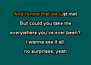 And I know that we just met

But could you take me
everywhere you've ever been?
lwanna see it all,

no surprises, yeah