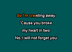 So I'm crawling away
'Cause you broke

my heart in two

No, I will not forget you