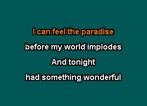 I can feel the paradise

before my world implodes

And tonight

had something wonderful