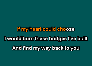 If my heart could choose

lwould burn these bridges I've built

And fund my way back to you