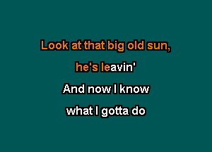 Look at that big old sun,

he's leavin'
And now I know

whatl gotta do