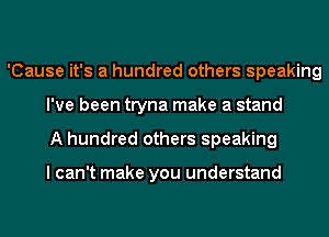 'Cause it's a hundred others speaking
I've been tryna make a stand
A hundred others speaking

I can't make you understand