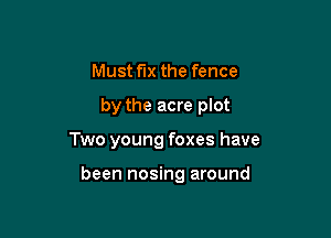 Must fix the fence

by the acre plot

Two young foxes have

been nosing around