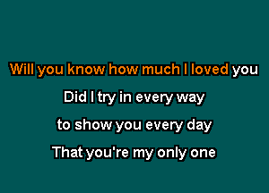 Will you know how much I loved you
Did I try in every way

to show you every day

That you're my only one