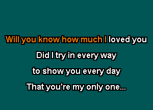 Will you know how much I loved you
Did I try in every way

to show you every day

That you're my only one...