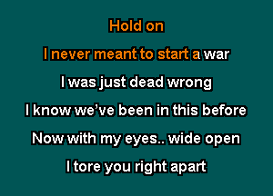 Hold on
I never meant to start a war
Iwasjust dead wrong

I know weWe been in this before

Now with my eyes.. wide open

I tore you right apart